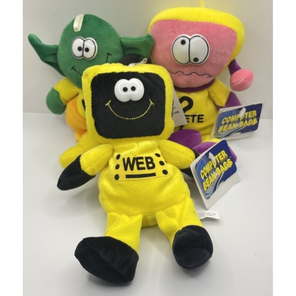 THREE 8" VINTAGE 90s DAN DEE PLUSH ALIEN COMPUTER BEAN‎ BAG Toy w/Tags WEB BIT